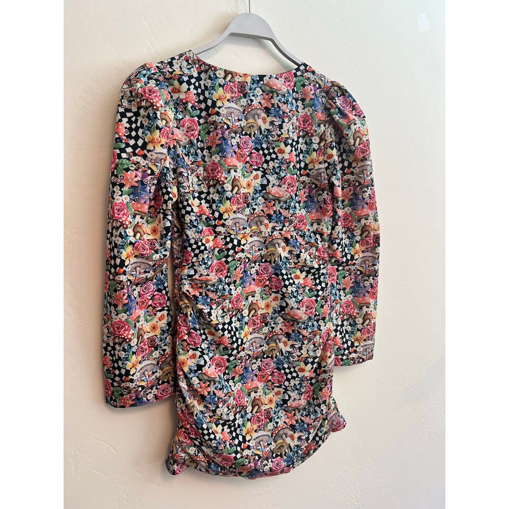 For Love & Lemons June Bell Sleeve Checkered Floral Print Mini Dress Size Medium - Picture 6 of 8